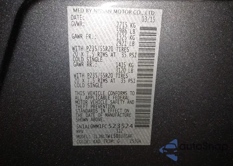 2015 Infiniti Qx60 из США, поврежденный, VIN 5N1AL0MM1FC523524